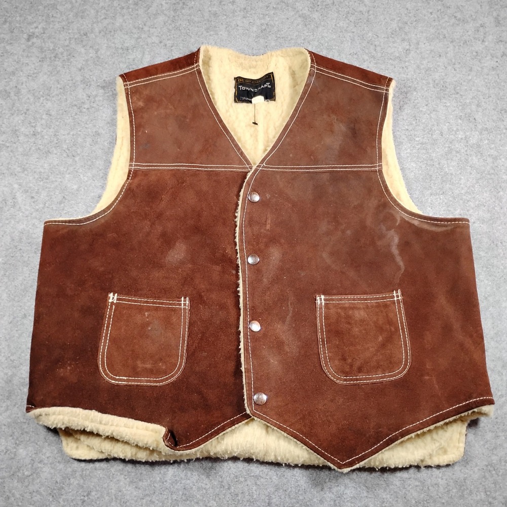 Vintage Towncraft JCPenney Brown Suede Sherpa Lined Western Vest XL Mens